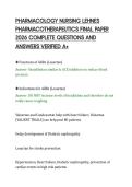 PHARMACOLOGY NURSING LEHNES&NewLine;PHARMACOTHERAPEUTICS FINAL PAPER&NewLine;2026 COMPLETE QUESTIONS AND&NewLine;ANSWERS VERIFIED A&plus;