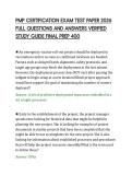 PMP CERTIFICATION EXAM TEST PAPER 2026&NewLine;FULL QUESTIONS AND ANSWERS VERIFIED&NewLine;STUDY GUIDE FINAL PREP 400&NewLine;