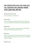 PMP CERTIFICATION EXAM TEST PAPER 2026&NewLine;FULL QUESTIONS AND ANSWERS VERIFIED&NewLine;STUDY GUIDE FINAL PREP 800&NewLine;