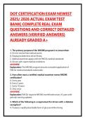 DOT CERTIFICATION EXAM NEWEST 2025&sol; 2026 ACTUAL EXAM TEST BANK&vert; COMPLETE REAL EXAM QUESTIONS AND CORRECT DETAILED ANSWERS &lpar;VERIFIED ANSWERS&rpar; ALREADY GRADED A&plus;