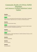 Community Health ATI FINAL PAPER&NewLine;Questions&NewLine;and Answers Verified Solutions Latest&NewLine;Update