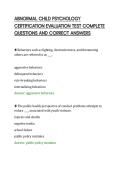 ABNORMAL CHILD PSYCHOLOGY&NewLine;CERTIFICATION EVALUATION TEST COMPLETE&NewLine;QUESTIONS AND CORRECT ANSWERS