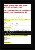 California Registered Tax Preparer &lpar;CRTP&sol;CTEC&rpar; Practice Exam&NewLine;300 Questions with Answers and Rationales for 2025-2026&sol;Instant Download Pdf&NewLine;&NewLine;