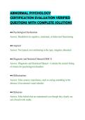 ABNORMAL PSYCHOLOGY&NewLine;CERTIFICATION EVALUATION VERIFIED&NewLine;QUESTIONS WITH COMPLETE SOLUTIONS