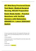 ATI Med-Surg Proctored Exam &NewLine;Test Bank &vert; Medical-Surgical &NewLine;Nursing&comma; NCLEX Preparation  &NewLine;Exam Study Guide &ndash; Practice &NewLine;Questions with Verified &NewLine;Answers with Rationales&period; &NewLine;GRADED A&plus;&period; Latest 2026&sol;2027 &NewLine;Update 