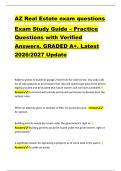 AZ Real Estate exam questions &NewLine;Exam Study Guide &ndash; Practice &NewLine;Questions with Verified &NewLine;Answers&period; GRADED A&plus;&period; Latest &NewLine;2026&sol;2027 Update 