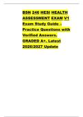 BSN 246 HESI HEALTH &NewLine;ASSESSMENT EXAM V1 &NewLine;Exam Study Guide &ndash; &NewLine;Practice Questions with &NewLine;Verified Answers&period; &NewLine;GRADED A&plus;&period; Latest &NewLine;2026&sol;2027 Update &NewLine;