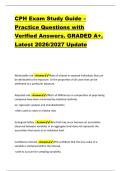 CPH Exam Study Guide &ndash; &NewLine;Practice Questions with &NewLine;Verified Answers&period; GRADED A&plus;&period; &NewLine;Latest 2026&sol;2027 Update 
