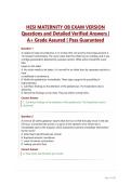 HESI MATERNITY OB EXAM VERSION&NewLine;Questions and Detailed Verified Answers &vert;&NewLine;A&plus; Grade Assured &vert; Pass Guaranteed