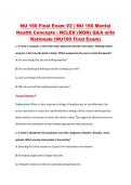 NU 160 Final Exam V2 &vert; NU 160 Mental &NewLine;Health Concepts &vert; NCLEX &lpar;NGN&rpar; Q&A with &NewLine;Rationale &lpar;NU160 Final Exam&rpar;
