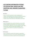 ACCOUNTING INFORMATION SYSTEMS&NewLine;15TH EDITION FINAL PAPER EXAM PREP&NewLine;QUESTIONS AND ANSWERS GUARANTEED&NewLine;TO PASS