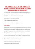 NU 160 Final Exam V3 &vert; NU 160 Mental &NewLine;Health Concepts &vert; NCLEX &lpar;NGN&rpar; Q&A with &NewLine;Rationale &lpar;NU160 Final Exam&rpar; 