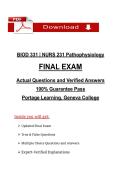 Complete BIOD 331 &vert; NURS 231 Pathophysiology Final Exam &ndash; 2 Versions &lpar;2025&sol;2026&rpar; &vert; Verified Questions & Answers with Expert Rationales &vert; Portage Learnin