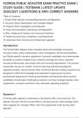 FLORIDA PUBLIC ADJUSTER EXAM PRACTICE EXAM &vert;&NewLine;STUDY GUIDE &vert; TESTBANK &vert; LATEST UPDATE&NewLine;2026&sol;2027 &vert; QUESTIONS & 100&percnt; CORRECT ANSWERS