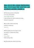REAL ESTATE PRE LICENSE PROFESSIONAL&NewLine;REAL ESTATE EXAM PREP QUESTIONS AND&NewLine;ACCURATE ANSWERS GRADED A&plus;