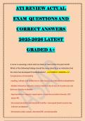 ATI REVIEW ACTUAL &NewLine;EXAM  QUESTIONS AND &NewLine;CORRECT ANSWERS &NewLine;2025-2026 LATEST &NewLine;GRADED A&plus; &NewLine;