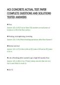 ACI CONCRETE ACTUAL TEST PAPER&NewLine;COMPLETE QUESTIONS AND SOLUTIONS&NewLine;TESTED ANSWERS