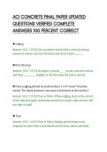 ACI CONCRETE FINAL PAPER UPDATED&NewLine;QUESTIONS VERIFIED COMPLETE&NewLine;ANSWERS 100 PERCENT CORRECT