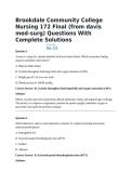Brookdale Community College Nursing 172 Final &lpar;from davis med-surg&rpar; Questions With Complete Solutions