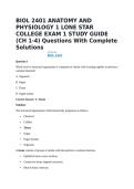 BIOL 2401 ANATOMY AND PHYSIOLOGY 1 LONE STAR COLLEGE EXAM 1 STUDY GUIDE &lpar;CH 1-4&rpar; Questions With Complete Solutions