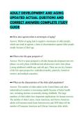 ADULT DEVELOPMENT AND AGING&NewLine;UPDATED ACTUAL QUESTIONS AND&NewLine;CORRECT ANSWERS COMPLETE STUDY&NewLine;GUIDE