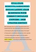 FINAL EXAM&comma; &NewLine;DEMENTIA&sol;ALZHEIMER'S &NewLine;DISEASE LATEST  EXAM &NewLine;QUESTIONS WITH &NewLine;CORRECT DETAILED &NewLine;ANSWERS &ndash; 2026 &NewLine;UPDATED EDITION &NewLine; &NewLine; 