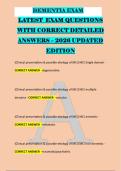 DEMENTIA EXAM &NewLine;LATEST  EXAM QUESTIONS &NewLine;WITH CORRECT DETAILED &NewLine;ANSWERS &ndash; 2026 UPDATED &NewLine;EDITION &NewLine; &NewLine; &NewLine;&lpar;Clinical presentation & possible etiology of MCI&rpar; MCI Single domain - &NewLine;CORRECT ANSWER  -degenerative &NewLine; &NewLine;&lpar;Clinical presentation & possible etiolog