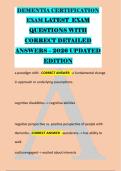 DEMENTIA CERTIFICATION &NewLine;EXAM LATEST  EXAM &NewLine;QUESTIONS WITH &NewLine;CORRECT DETAILED &NewLine;ANSWERS &ndash; 2026 UPDATED &NewLine;EDITION &NewLine;
