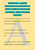 DEMENTIA &ndash; LATEST  &NewLine;REVISED EXAM QUESTIONS &NewLine;WITH CORRECT DETAILED &NewLine;ANSWERS &ndash; 2026 UPDATED &NewLine;EDITION &NewLine;