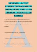 DEMENTIA &ndash; LATEST  &NewLine;REVISED EXAM QUESTIONS &NewLine;WITH CORRECT DETAILED &NewLine;ANSWERS &ndash; 2026 UPDATED &NewLine;EDITION &NewLine;