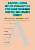 DEMENTIA &ndash; LATEST  &NewLine;REVISED EXAM QUESTIONS &NewLine;WITH CORRECT DETAILED &NewLine;ANSWERS &ndash; 2026 UPDATED &NewLine;EDITION &NewLine; 