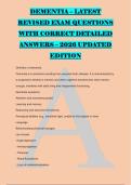DEMENTIA &ndash; LATEST  &NewLine;REVISED EXAM QUESTIONS &NewLine;WITH CORRECT DETAILED &NewLine;ANSWERS &ndash; 2026 UPDATED &NewLine;EDITION &NewLine;