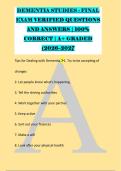 DEMENTIA STUDIES - FINAL &NewLine;EXAM VERIFIED QUESTIONS &NewLine;AND ANSWERS &vert; 100&percnt; &NewLine;CORRECT &vert; A&plus; GRADED &NewLine;&lpar;2026&ndash;2027 &NewLine; 