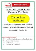 MHACBO QMHP Exam  &NewLine;Complete Test Bank &vert; Practice Exam &NewLine;Graded A&plus; &vert; 250 Practice Questions with Verified &NewLine;Answers & Detailed Rationales Updated &NewLine;2026&sol;2027 &vert; Graded A&plus; &vert; Grand Canyon University &lpar;Behavioral Health & Human Services Programs&rpar;