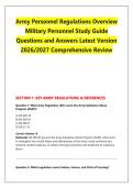 Army Personnel Regulations Overview &NewLine;Military Personnel Study Guide &NewLine;Questions and Answers Latest Version &NewLine;2026&sol;2027 Comprehensive Review