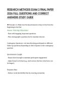 RESEARCH METHODS EXAM 3 FINAL PAPER&NewLine;2026 FULL QUESTIONS AND CORRECT&NewLine;ANSWERS STUDY GUIDE&NewLine;