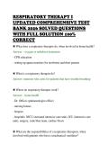 RESPIRATORY THERAPY I&NewLine;UPDATED COMPREHENSIVE TEST&NewLine;BANK 2026 SOLVED QUESTIONS&NewLine;WITH FULL SOLUTION 100&percnt;&NewLine;CORRECT