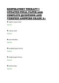 RESPIRATORY THERAPY I&NewLine;UPDATED FINAL PAPER 2026&NewLine;COMPLETE QUESTIONS AND&NewLine;VERIFIED ANSWERS GRADE A&plus;&NewLine;