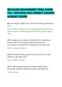 RETAILING MANAGEMENT FINAL PAPER&NewLine;FULL QUESTIONS AND CORRECT ANSWERS&NewLine;ALREADY PASSED&NewLine;