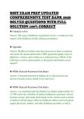 RHIT EXAM PREP UPDATED&NewLine;COMPREHENSIVE TEST BANK 2026&NewLine;SOLVED QUESTIONS WITH FULL&NewLine;SOLUTION 100&percnt; CORRECT&NewLine;