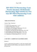 BSN HESI 315 Pharmacology Exam &NewLine;Practice Questions with Rationales &NewLine;Pharmacology High Yield Review Pass &NewLine;Your BSN HESI Pharmacology Exam &NewLine;with Confidence