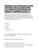 PRIMERICA LIFE INSURANCE EXAM&NewLine;UPDATED ACTUAL EXAM PAPER&NewLine;2026 COMPLETE QUESTIONS AND&NewLine;CORRECT ANSWERS GRADED A&plus;&NewLine;