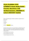 FCLE &lpar;FLORIDA CIVIC &NewLine;LITERACY&rpar; Exam Study Guide &ndash; &NewLine;Practice Questions with &NewLine;Verified Answers&period; GRADED A&plus;&period; &NewLine;Latest 2026&sol;2027 Update 