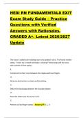HESI RN FUNDAMENTALS EXIT &NewLine;Exam Study Guide &ndash; Practice &NewLine;Questions with Verified &NewLine;Answers with Rationales&period; &NewLine;GRADED A&plus;&period; Latest 2026&sol;2027 &NewLine;Update 