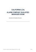 CALIFORNIA &lpar;CA&rpar; ALARM COMPANY QUALIFIED&NewLine;MANAGER EXAM Questions & Detailed Answers&vert; Latest Update