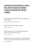 ADVANCED PATHOPHYSIOLOGY EXAM 5&NewLine;FINAL REVIEW QUESTIONS VERIFIED&NewLine;COMPLETE ANSWERS 100 PERCENT&NewLine;CORRECT