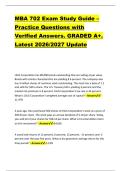 MBA 702 Exam Study Guide &ndash; &NewLine;Practice Questions with &NewLine;Verified Answers&period; GRADED A&plus;&period; &NewLine;Latest 2026&sol;2027 Update 