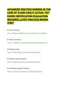 ADVANCED PRACTICE NURSING IN THE&NewLine;CARE OF OLDER ADULTS ACTUAL TEST&NewLine;PAPER CERTIFICATION EVALUATION&NewLine;RESOURCE LATEST PRACTICE REVIEW&NewLine;SHEET