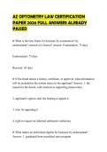 AZ OPTOMETRY LAW CERTIFICATION&NewLine;PAPER 2026 FULL ANSWERS ALREADY&NewLine;PASSED