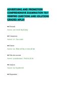 ADVERTISING AND PROMOTION&NewLine;COMPREHENSIVE EXAMINATION TEST&NewLine;VERIFIED QUESTIONS AND SOLUTIONS&NewLine;GRADED APLUS